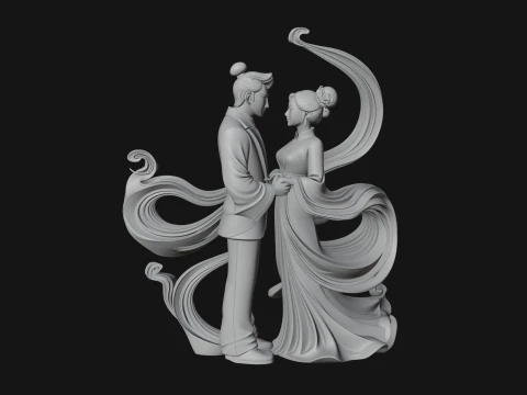 Robed Couple Statue Design 3 - 3D Print Model 3D Print Model