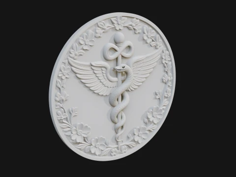 Caduceus Medical Wall Plaque Design 8 - 3D Print Model Model do druku 3D