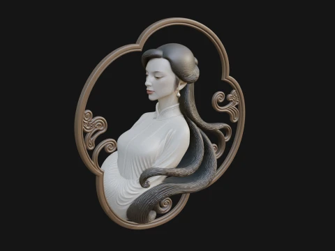Woman Portrait Relief Medallion Pendant Design 1 - 3D Print Model 3D Druckmodell
