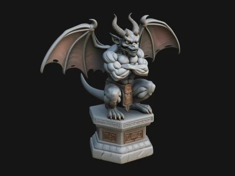 Gargoyle on Pedestal Statue Design 4 - 3D Print Model Modelo de Impressão 3D