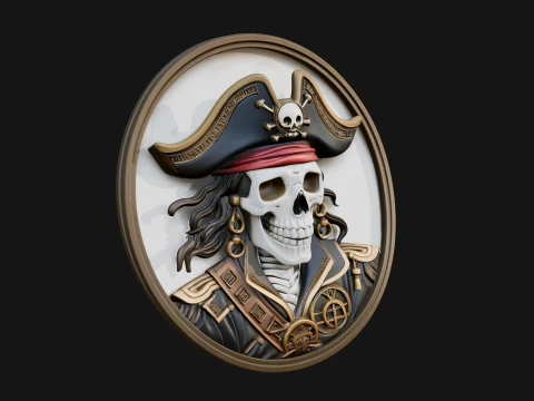 Pirate Skull Relief Medallion Pendant Design 3 - 3D Print Model Modello di stampa 3D