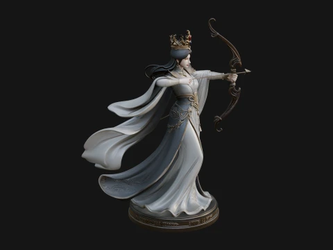 Elven Archer Queen Statue Design 7 - 3D Print Model 3D Print Model