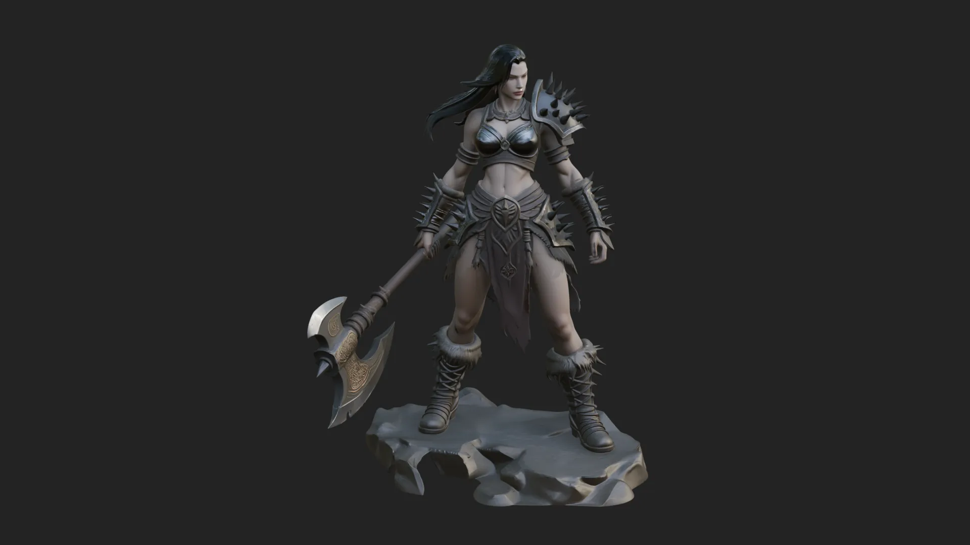 Woman Warrior with Axe Statue Design 4 - 3D Print Model 3D Print Model .c4d .max .obj .3ds .fbx .stl .blend 