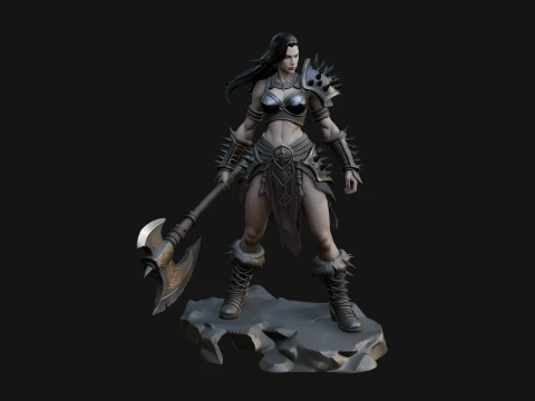 Woman Warrior with Axe Statue Design 4 - 3D Print Model 3D Druckmodell