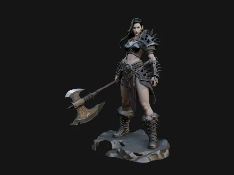Woman Warrior with Axe Statue Design 4 - 3D Print Model 3D Print Model