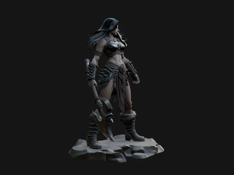 Woman Warrior with Axe Statue Design 4 - 3D Print Model 3D Print Model