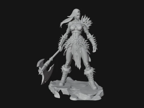 Woman Warrior with Axe Statue Design 4 - 3D Print Model 3D Print Model