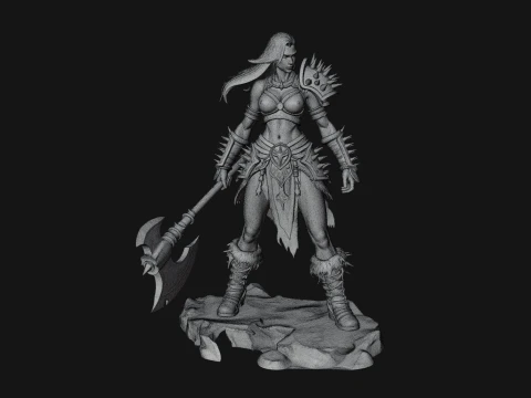 Woman Warrior with Axe Statue Design 4 - 3D Print Model 3D Print Model