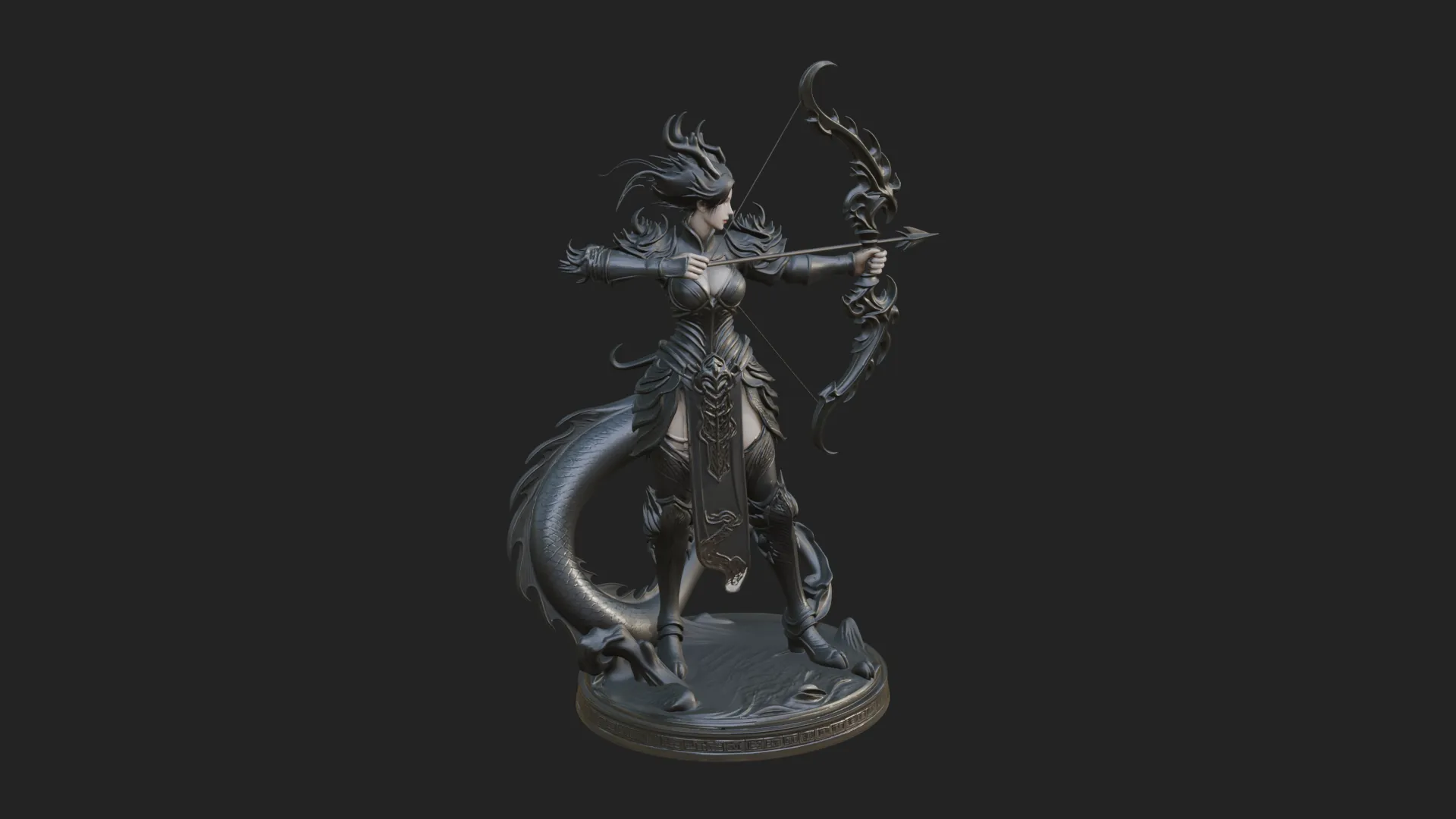 Dragon Archer Woman Statue Design 3 - 3D Print Model 3D Print Model .c4d .max .obj .3ds .fbx .stl .blend 