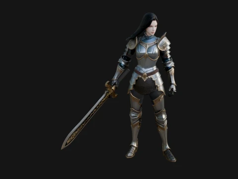 Female Knight with Sword Statue Design 6 - 3D Print Model 3D Print Model