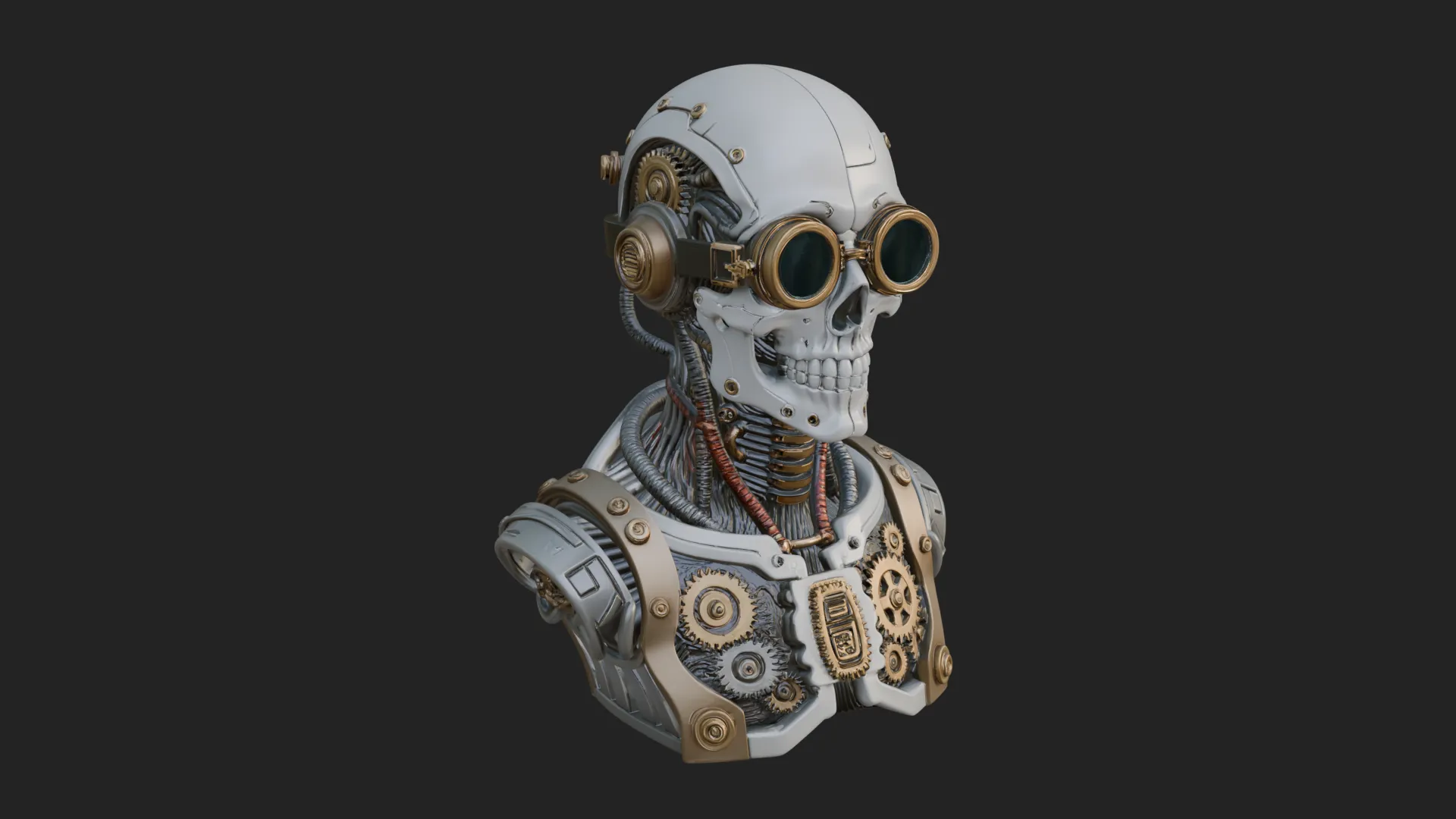 Steampunk Goggle Skull Bust Statue Design 3 - 3D Print Model 3D Print Model .c4d .max .obj .3ds .fbx .stl .blend 