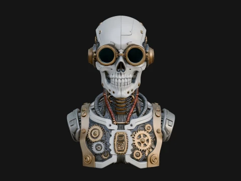 Steampunk Goggle Skull Bust Statue Design 3 - 3D Print Model 3D Print Model