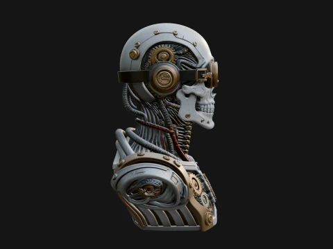 Steampunk Goggle Skull Bust Statue Design 3 - 3D Print Model 3D Print Model