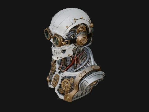 Steampunk Goggle Skull Bust Statue Design 3 - 3D Print Model 3D Print Model