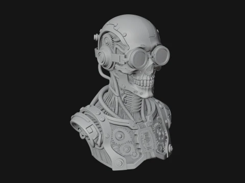 Steampunk Goggle Skull Bust Statue Design 3 - 3D Print Model 3D Print Model