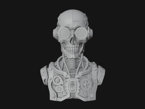 Steampunk Goggle Skull Bust Statue Design 3 - 3D Print Model 3D Print Model