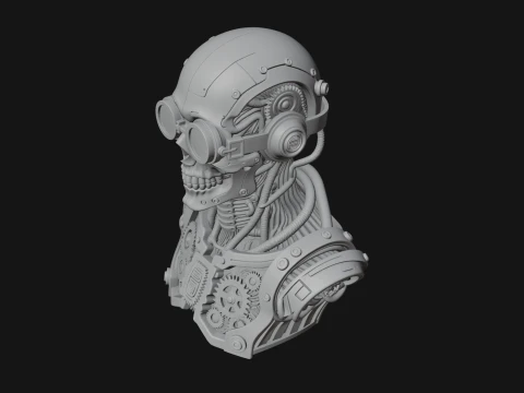 Steampunk Goggle Skull Bust Statue Design 3 - 3D Print Model 3D Print Model