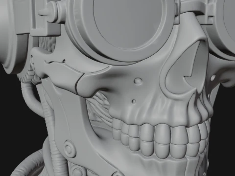 Steampunk Goggle Skull Bust Statue Design 3 - 3D Print Model 3D Print Model