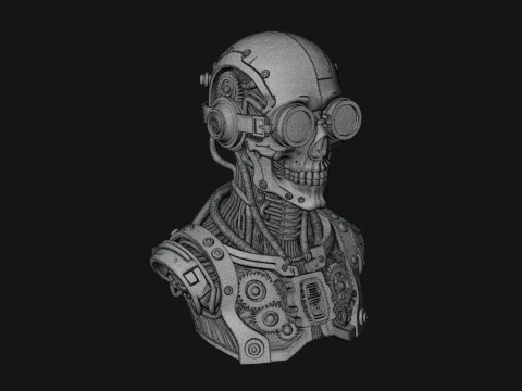 Steampunk Goggle Skull Bust Statue Design 3 - 3D Print Model 3D Print Model