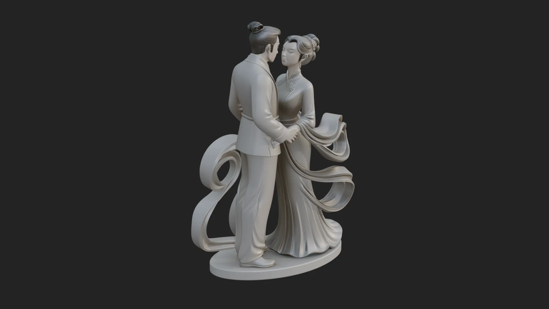 Robed Couple Statue Design 4 - 3D Print Model 3D Print Model .c4d .max .obj .3ds .fbx .stl .blend