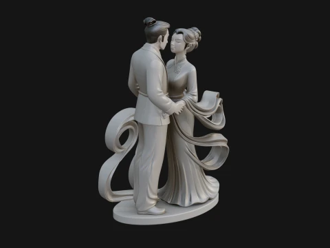 Robed Couple Statue Design 4 - 3D Print Model 3D Print Model