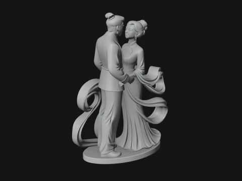 Robed Couple Statue Design 4 - 3D Print Model 3D Print Model