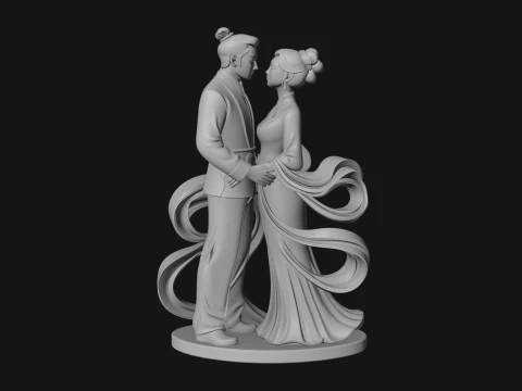 Robed Couple Statue Design 4 - 3D Print Model 3D Print Model
