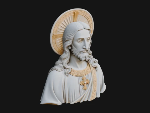Haloed Christ Relief Bust Statue Design 4 - 3D Print Model 3D Print Model