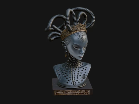 Alien Bust with Tube Crown Statue Design 4 - 3D Print Model 3D Print Model
