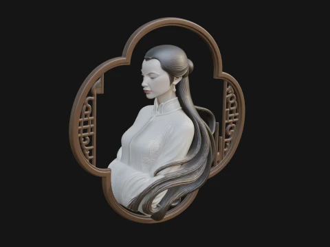 Woman Portrait Relief Medallion Pendant Design 2 - 3D Print Model 3D Print Model