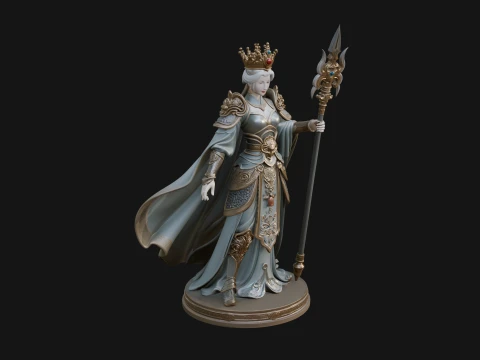 Crowned Queen with Spear Statue Design 4 - 3D Print Model 3D Print Model