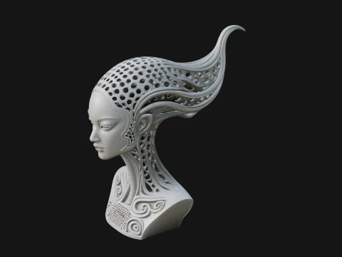 Biomechanical Alien Bust Statue Design 15 - 3D Print Model 3D Print Model