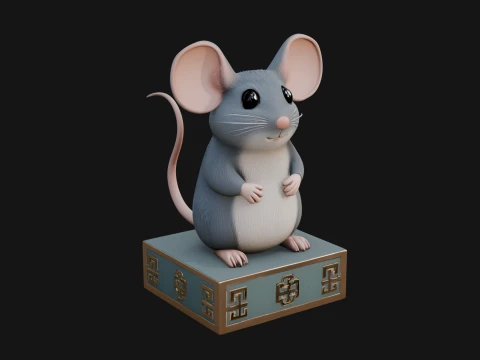 Mouse on Pedestal Statue Design 4 - 3D Print Model 3D Print Model