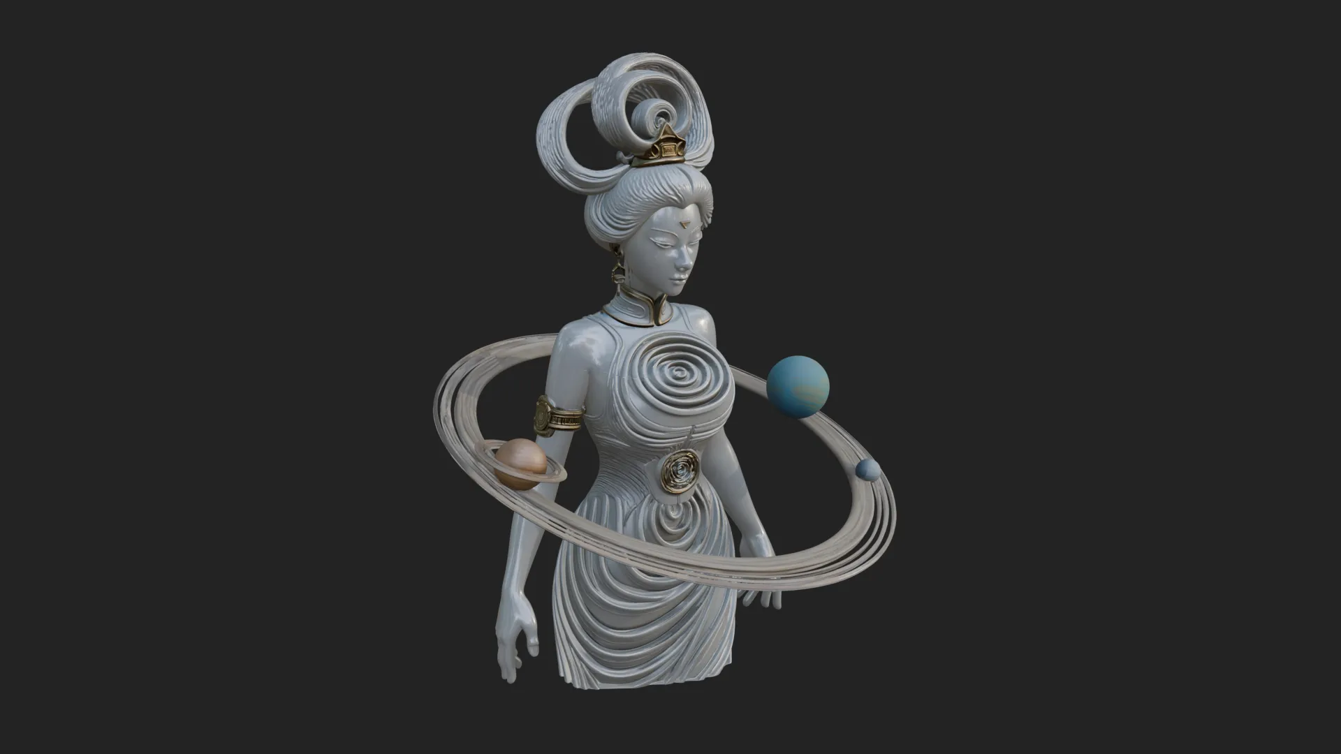 Cosmic Goddess with Rings Statue Design 5 - 3D Print Model 3D Print Model .c4d .max .obj .3ds .fbx .stl .blend 