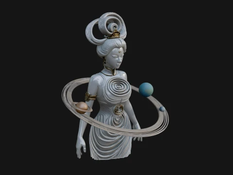 Cosmic Goddess with Rings Statue Design 5 - 3D Print Model Modèles 3D en vedette