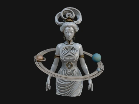 Cosmic Goddess with Rings Statue Design 5 - 3D Print Model 3D Print Model