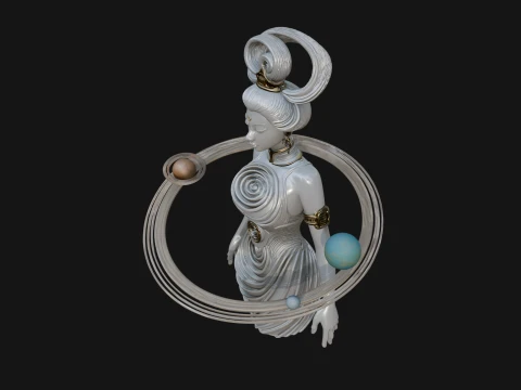 Cosmic Goddess with Rings Statue Design 5 - 3D Print Model 3D Print Model