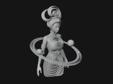 Cosmic Goddess with Rings Statue Design 5 - 3D Print Model 3D Print Model