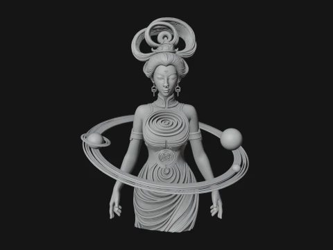 Cosmic Goddess with Rings Statue Design 5 - 3D Print Model 3D Print Model