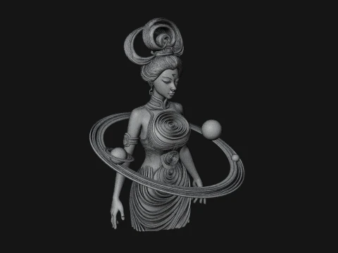 Cosmic Goddess with Rings Statue Design 5 - 3D Print Model 3D Print Model
