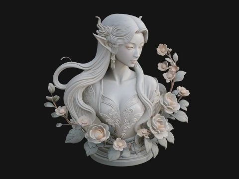 Flower Fairy Bust Statue Design 3 - 3D Print Model 3D Print Model