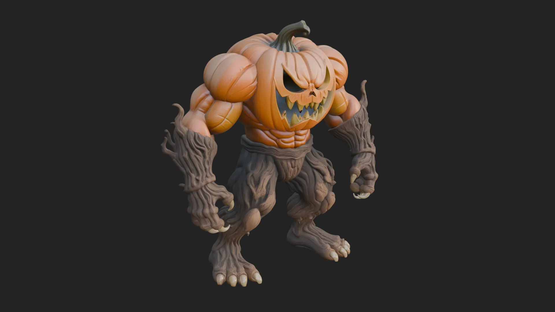 Pumpkin Tree Creature Statue Design 4 - 3D Print Model 3D Print Model .c4d .max .obj .3ds .fbx .stl .blend 
