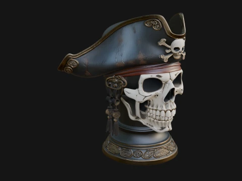 Pirate Skull in Tricorn Bust Statue Design 11 - 3D Print Model 3D Print Model