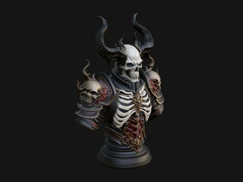 Horned Helm Skeleton Bust Statue Design 5 - 3D Print Model 3D Print Model