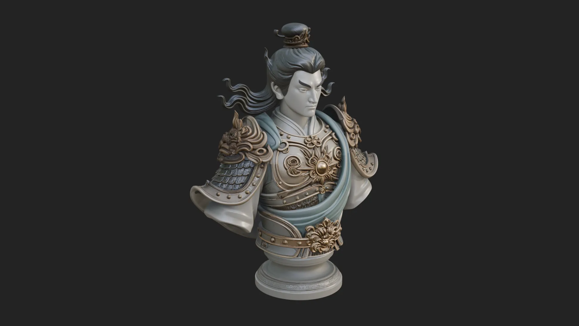Chinese General Bust Statue Design 1 - 3D Print Model 3D Print Model .c4d .max .obj .3ds .fbx .stl .blend 