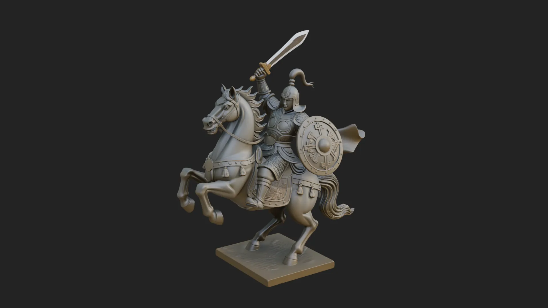 Mounted Asian Warrior Statue Design 1 - 3D Print Model 3D Print Model .c4d .max .obj .3ds .fbx .stl .blend 