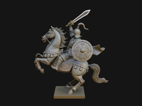 Mounted Asian Warrior Statue Design 1 - 3D Print Model 3D Print Model