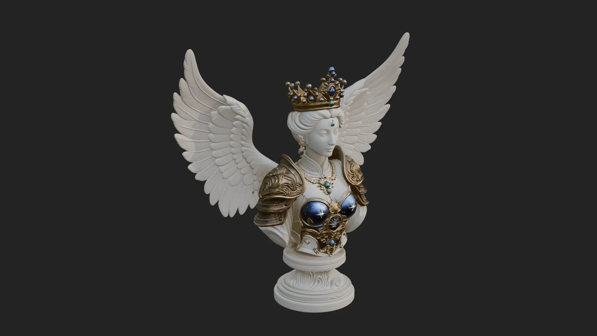 Crowned Winged Angel Bust Statue Design 1 - 3D Print Model 3D Print Model .c4d .max .obj .3ds .fbx .stl .blend 
