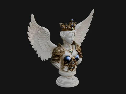 Crowned Winged Angel Bust Statue Design 1 - 3D Print Model 3D Print Model
