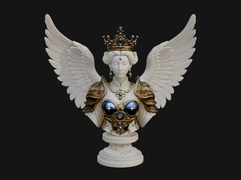 Crowned Winged Angel Bust Statue Design 1 - 3D Print Model 3D Print Model